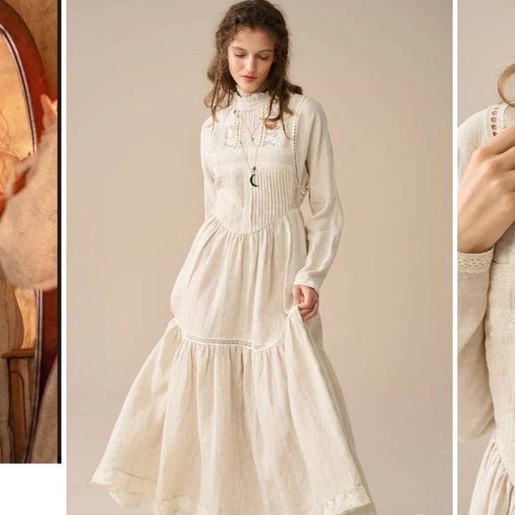 Linennaive Elegant Gray Lace-Trimmed Dress - Picture 5 of 7